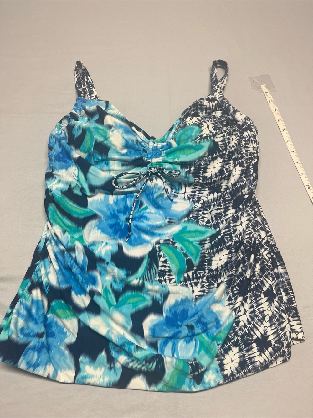 Beach House Blue Green Floral & Navy Tankini Top.  1008